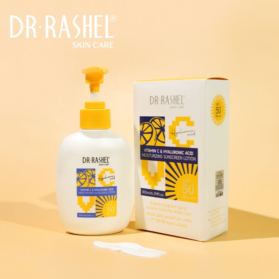 Sun Cream + Sunscreen Lotion - Dr. Rashel Anti-aging Moisture Sun Cream SPF 60 ++ and Vitamin C & Hyaluronic Moisturizing Sunscreen Lotion SPF 50 Sunblock UV Protection Sunblock No White Cast