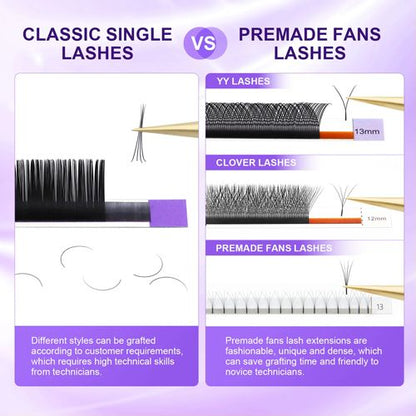 16Rows Classic Individual Eyelash Extension Lashes Matte Black Professional MIX 7-15MM Soft Natural Curl Faux Mink Eyelashes Extension Individual Eyelashes Artificial Fake False Eyelashes
