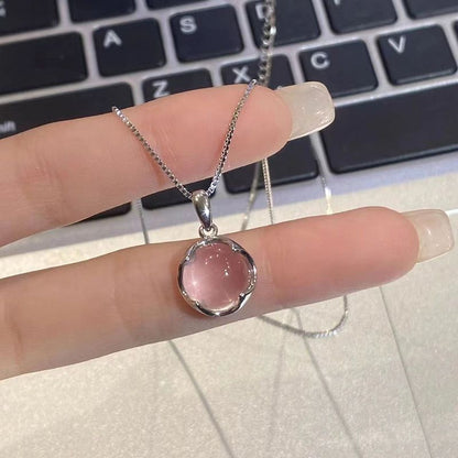 New Fashion Female Small Pendant Double-sided Round Jade Pendant Necklace Hot Selling Personality Temperament Jewellery Beautiful Simple Collarbone Chain