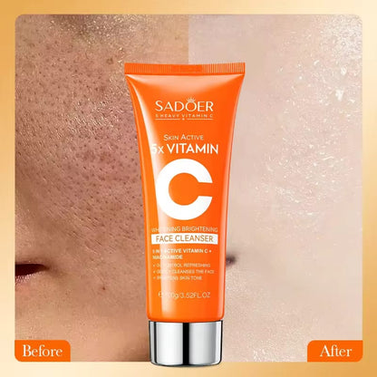 Sadoer 2 in 1, Skin Active 5 X Vitamin C Serum + Vitamin C Face Cleanser + with Added Niacinamide for Whitening Black Spots and Blemisshes, Deep Moisturizing, Skin Nourishing