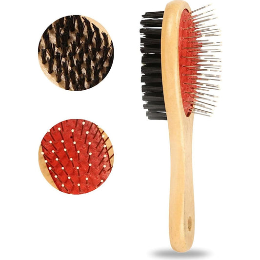 Double Sided Wooden Grooming Brush Hair Brush and Bristles Soft Brush for Cleaning, Grooming Tools for Long Haired and Short Haired People Dogs Cats