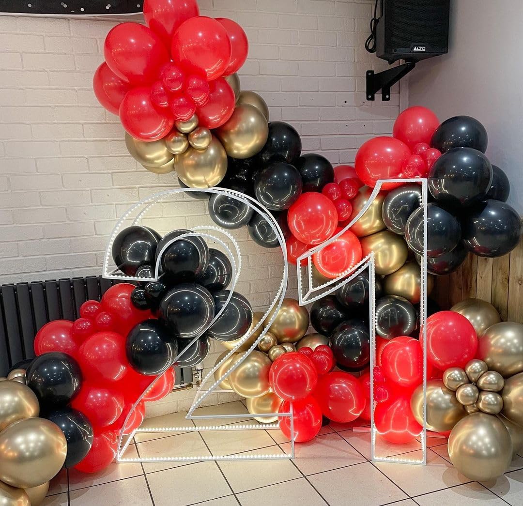 60pcs 12 inch Red Black and Gold Latex Balloons Metallic Chrome Confetti Balloons for Birthday, Wedding, Graduation, New Year, Casino Theme Party Decoration