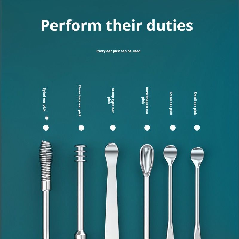 6-piece set Stainless steel ear spoon set ear spoon earwax picking tool storage tube portable