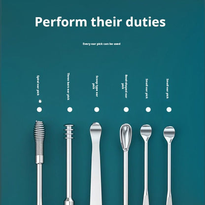6-piece set Stainless steel ear spoon set ear spoon earwax picking tool storage tube portable