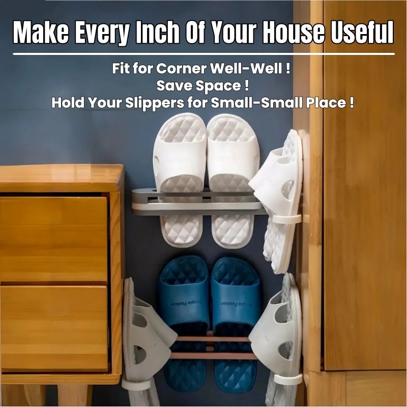 3-in-1 Foldable Slipper Rack Wall Durable Plastic Slipper Holder Adhesive Backing Slipper Organizer Folding Bathroom Shoe Rack Home Hanging Shoe Rack Space Saving Storage No Drill Punch-free