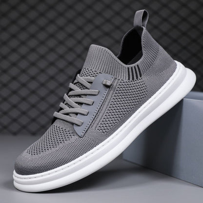 Men's mesh breathable fly woven shoes with soft soles fashionable and trendy casual shoes gray