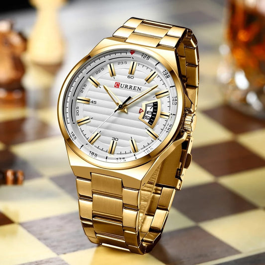 Stainless Steel Band Fashion Business Gold Watch