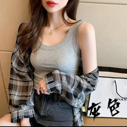 New Camisole vest Women Tops T-shirts Small Tank top slim Women's Cotton Ladies Girls' Suspended Vest Female Camisole wearoutside sleeveless threaded t-shirt Running Gym Yoga Lingerie Clothing Dresse