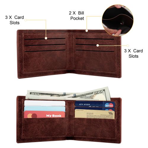 PU Leather Wallet for Men, Slim Bifold Wallet with 8 Credit Card Holder, Mens Slim Multi-Slots Minimalist Card Holder