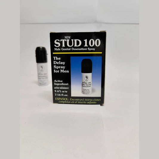STUD 100 male genital desensitizer spray packaging on a white background