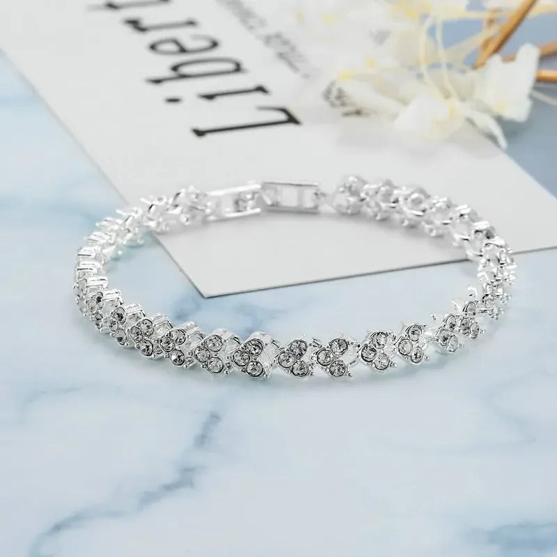 Luxury Roman Crystal Bracelets For Women Fashion Heart Chain Bracelets Rhinestone Bangle Bridal Jewelry Accessories
