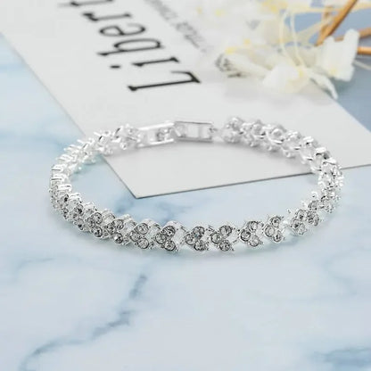 Luxury Roman Crystal Bracelets For Women Fashion Heart Chain Bracelets Rhinestone Bangle Bridal Jewelry Accessories