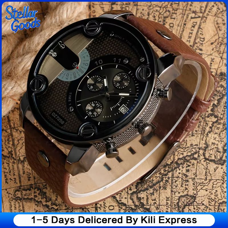Creative Men's Watch Sashion Large Dial European And American Style Sports Watch Genuine Leather Strap Quartz Watch Business Watch