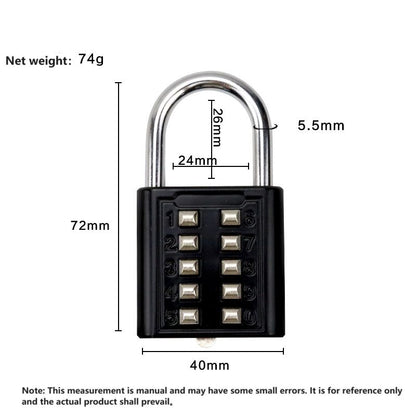Smart Password Combination Padlock10/8/6 Digits Keypad Lock Outdoor Waterproof Anti-theft Safe Padlock Hasp Mini Code Padlock For School Office Luggage Door Lock Cabinet File Box Locker Toolbox Fence