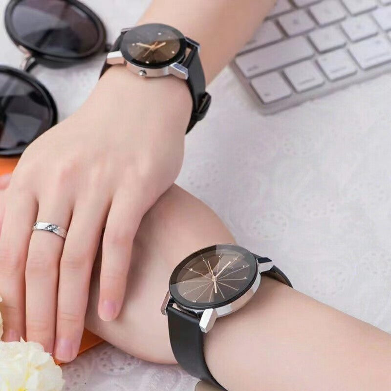 2Pcs/set Fashion Luxury Couple Wrist Watches Simple Spot Meridian Ray Watch For Man And Women Leather Casual Student Quartz Watchs Valentine's Day Gift For Lovers