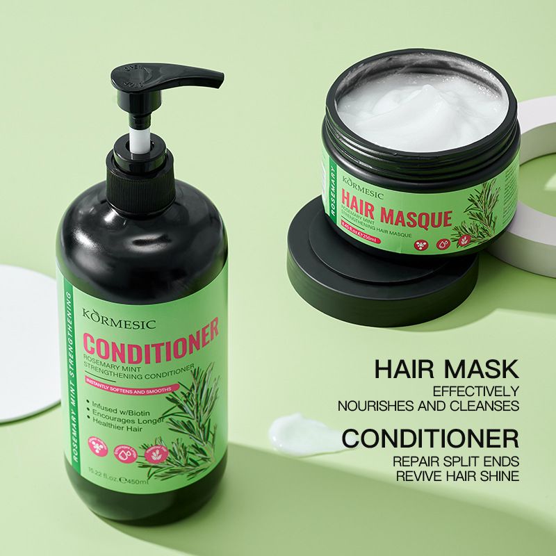 4PCS KORMESIC Rosemary Mint & Biotin 4-Piece Hair Strengthening System - Shampoo, Conditioner, Scalp Oil & Mask Set Repairs Split Ends, Soothes Dry Scalp & Boosts Shine for Fragile/Damaged Hair