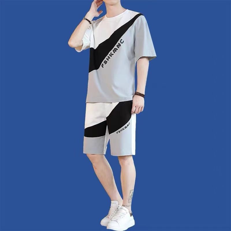 Two-Piece Outfits Summer Set Casual Fashion Sports Loose Short Sleeve Shorts Temperament T-shirt and Short Sleeve Two Piece Men's Set