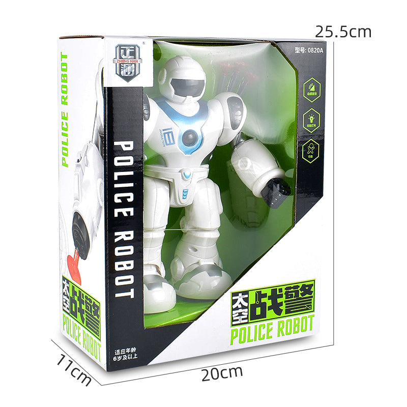New Arrivals Automatic Walking Acousto Optic Robot Gift for Boys Emittable suction cup Space Robot Dolls (Without Battery）