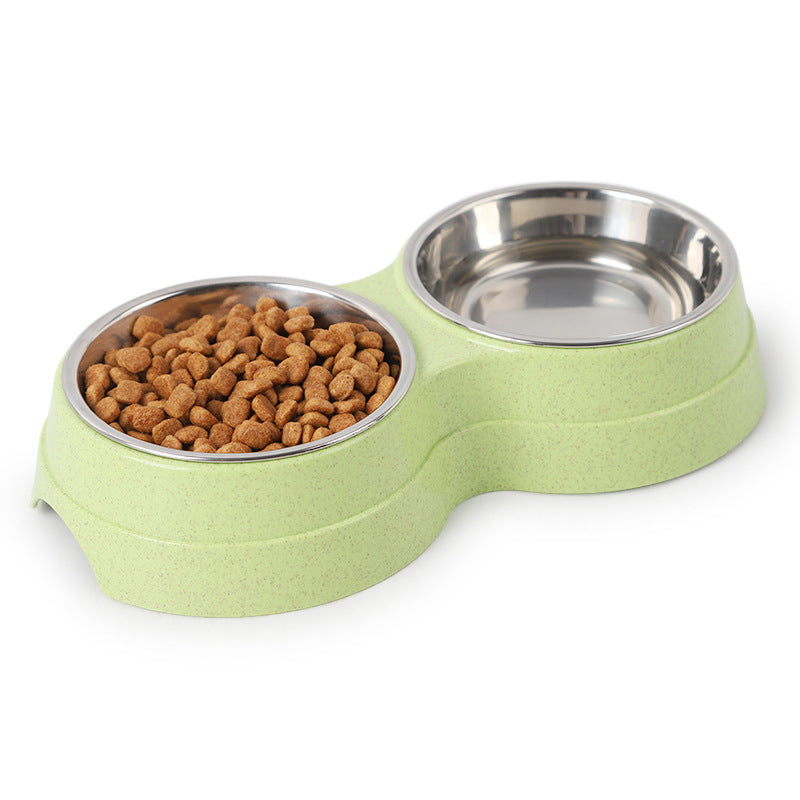 Feeding & Watering Supplies Dog Bowl Cat Double Bowl Wheat Straw Bite And Dirt Resistant Pet Double Bowl Stainless Steel Feeder Drink Water