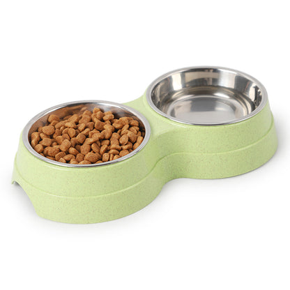 Feeding & Watering Supplies Dog Bowl Cat Double Bowl Wheat Straw Bite And Dirt Resistant Pet Double Bowl Stainless Steel Feeder Drink Water