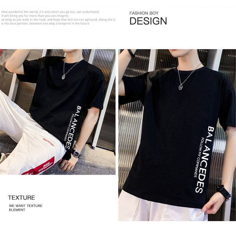 Size M -2XL 2PC men's clothes students white+black short sleeve clothing boys casual round neck slim T-shirt youth tops