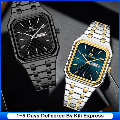 New Business Casual Men's Watch Waterproof Simple Fashion Luminous Square Gradient Gold Steel Belt Men's Brand Watch
