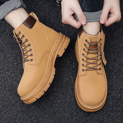 Men's Front Lace-Up Non-Slip Doc Martens High Tops British Style Casual Retro Platform Work Shoes