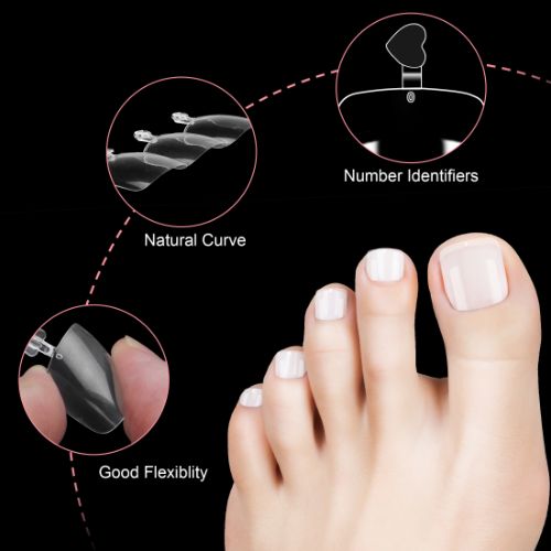 1000pcs Toe Nail Tips, Short Square False Soft Gel Full Cover Toenails, 10 Sizes