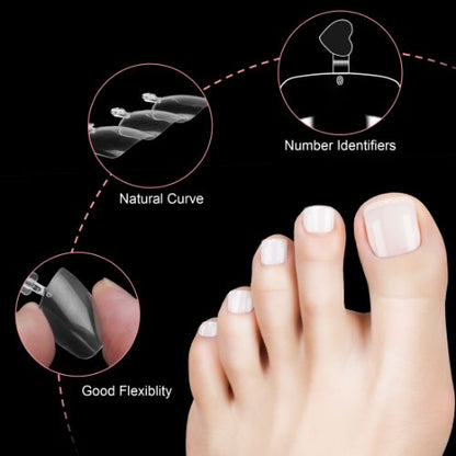 1000pcs Toe Nail Tips, Short Square False Soft Gel Full Cover Toenails, 10 Sizes