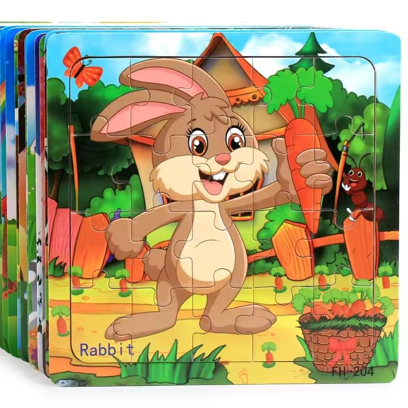 20 piece Wooden Puzzle Cartoon Animals Car Letter Number Pattern Jigsaw Puzzles Game Kids Educational Learning Toys for Children