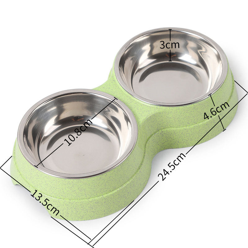 Feeding & Watering Supplies Dog Bowl Cat Double Bowl Wheat Straw Bite And Dirt Resistant Pet Double Bowl Stainless Steel Feeder Drink Water