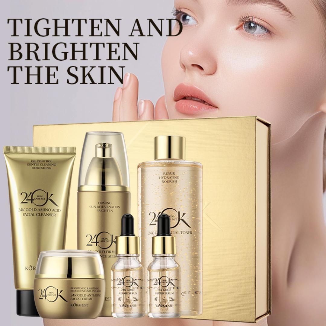 6pcs KORMESIC Elite 24K Gold Luxury Skincare Set: 6-Piece Anti-Aging Regimen with Gold Foil Serum & Cream - Firming, Lifting & Rejuvenating Collection for Tight, Smooth Skin