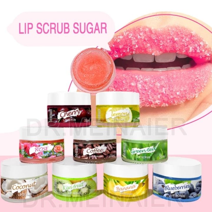 Dr. Meinaier Sugar Lip Scrub Ultra Hydrating Exfoliating Dry Chapped Lips Scrubber Lip Moisturizer - Grape Rose Blueberry Turmeric Coconut Coffee Cherry Lemon Honey Green Tea Flavors