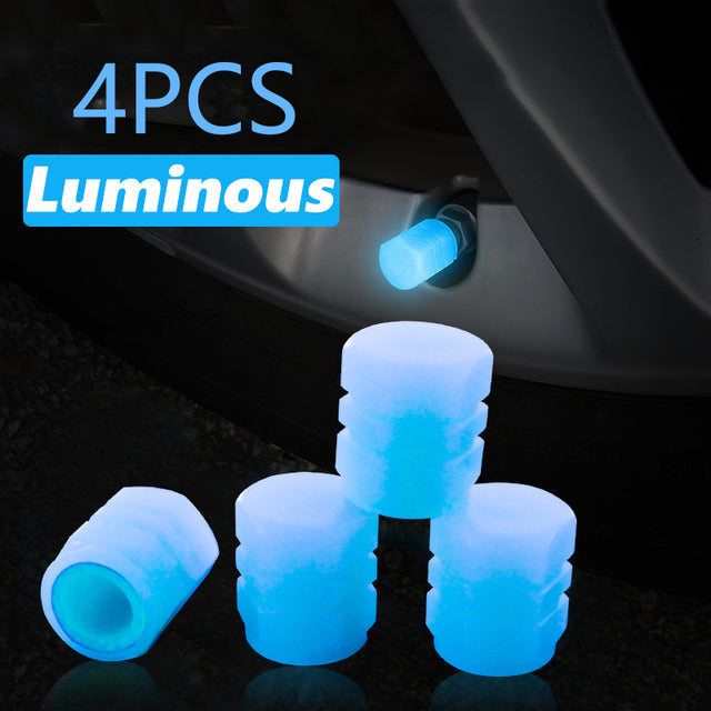 4pcs Luminous Valve Caps Fluorescent Night Glowing Car Motorcycle Bicycle Bike Wheel Tyre Hub Luminous Valve Stem Caps Decors