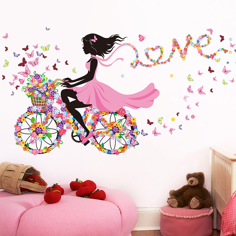 Wall Stickers Hot Selling Figurine Fairy Girl Vinyl DIY Butterflies Flowers Mural Decals Home Decor Home Decor Accents Cute Home Decoration