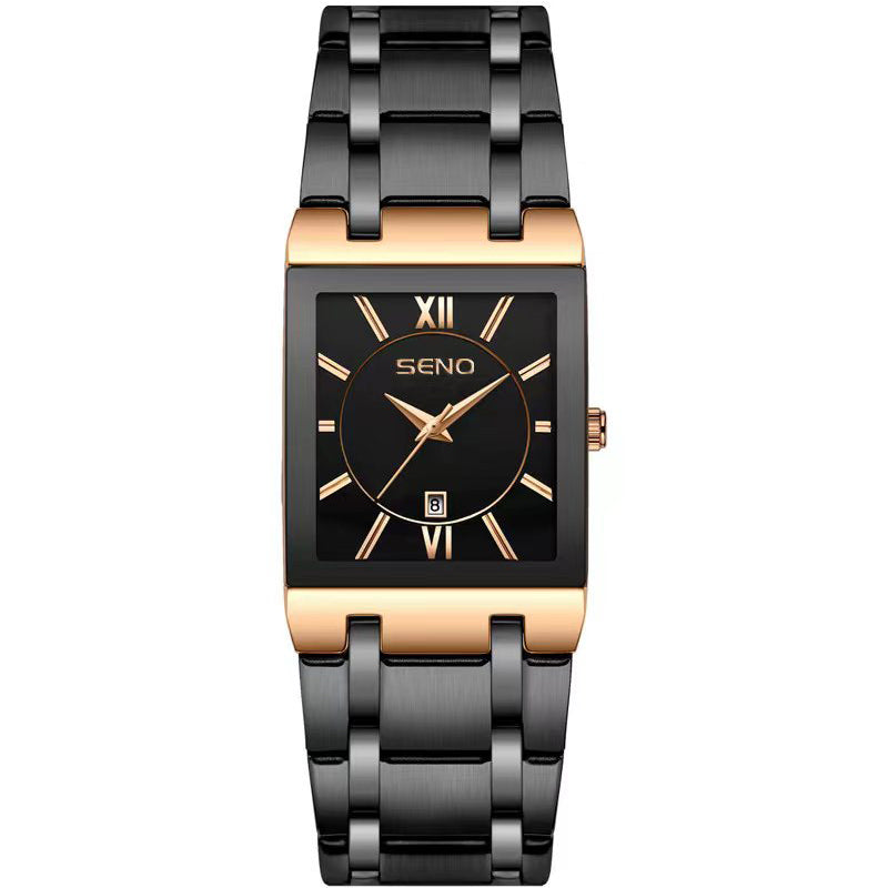 SENO Luxury Gold Full Steel Watches Mens Square Quartz Calendar WristWatch For Men Sport Waterproof