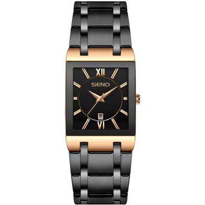 SENO Luxury Gold Full Steel Watches Mens Square Quartz Calendar WristWatch For Men Sport Waterproof