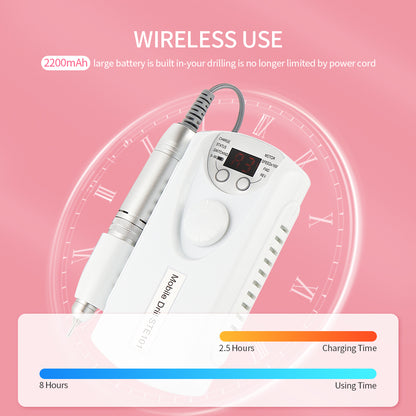 Wireless Nail Drill Manicure Grinder Machine 35000RPM Nail File Polishing Grinding Machine 65W Nail Milling Cutter Nail Art Tool