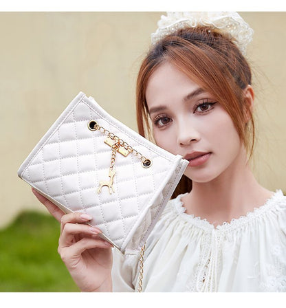 Deer pendant decorative chain crossbody bag Fashion casual new diamond lattice embroidered ladies single shoulder bucket bag