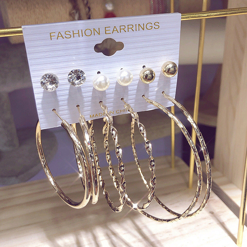 6 pairs of exaggerated earrings fashionable and versatile C-shaped large earrings earring combination set personalized earrings