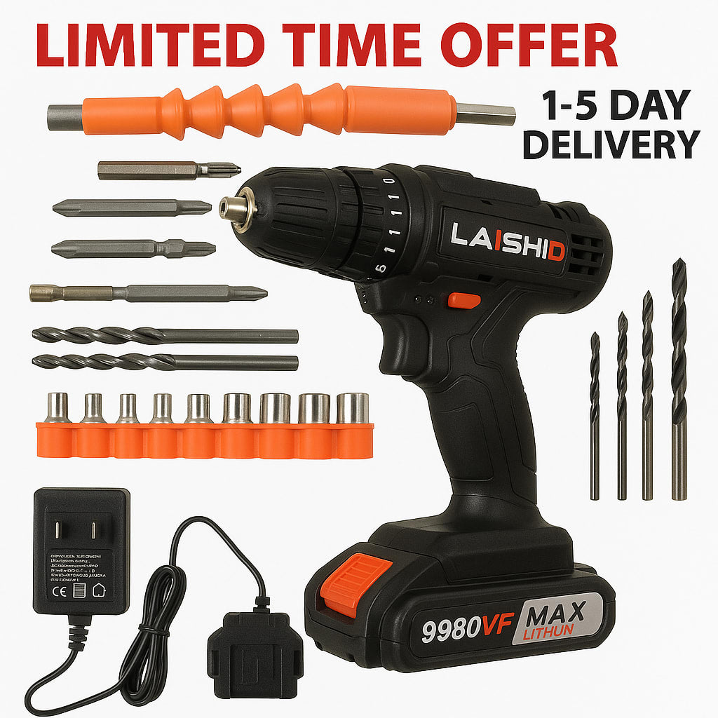 Two 21V batteris LAISHID brand Electric Cordless Drill,charging electric screwdriver, Power Drill Cordless, Charger 21 Volt Drill Driver Kit, Drills Cordless Setttery