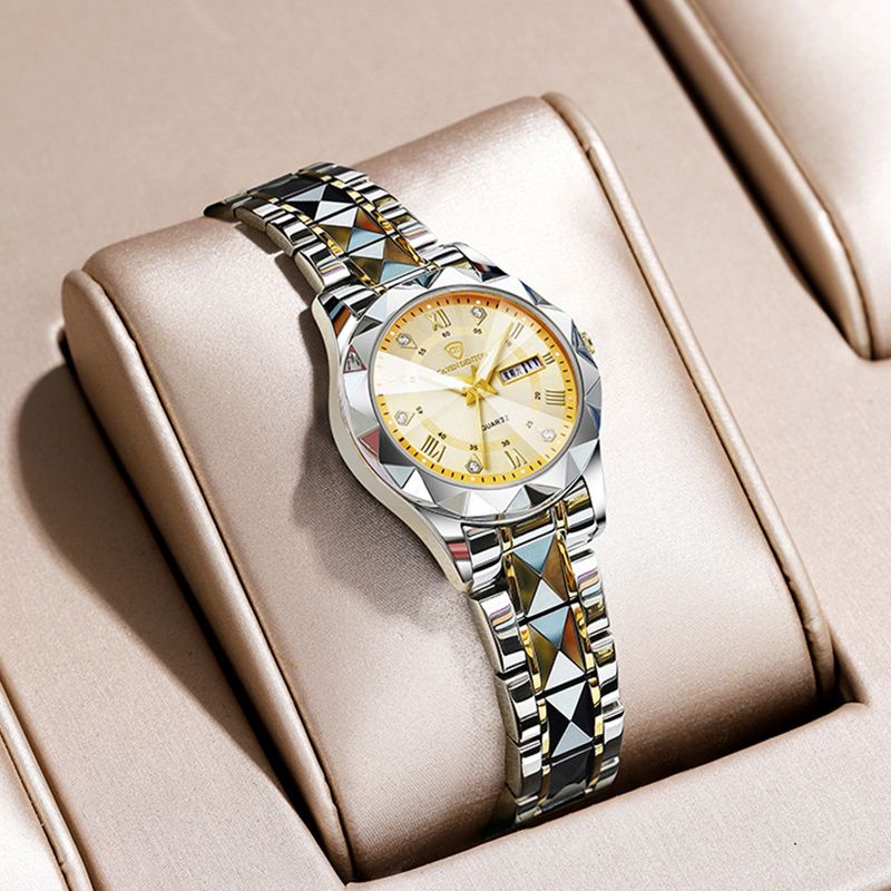 Ladies Watch Fashion Water Diamond Luxury Night Glow Double Calendar Quartz Movement Wristwatches Casual Watch For Women Waterproof Watch