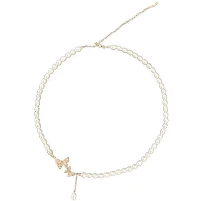 Butterfly Zircon Pearl Necklace, Fashionable and Versatile, Collar Chain, Neckchain, Women's Trend