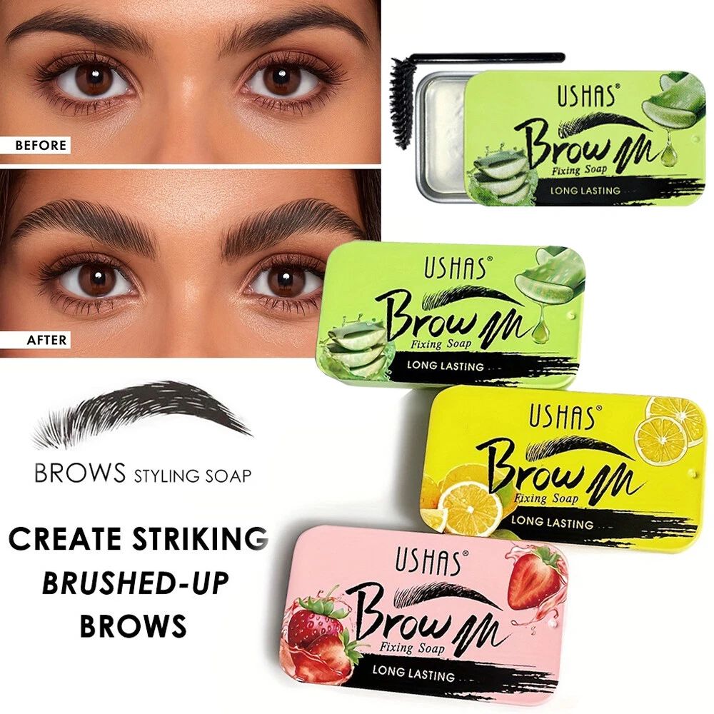 Ushas Eyebrow Soap, Strawberry / Lemon / Aloe Vera Flavors Feather Brows Wild Brow Styling Makeup Styling Wax solid gel Long Lasting soap