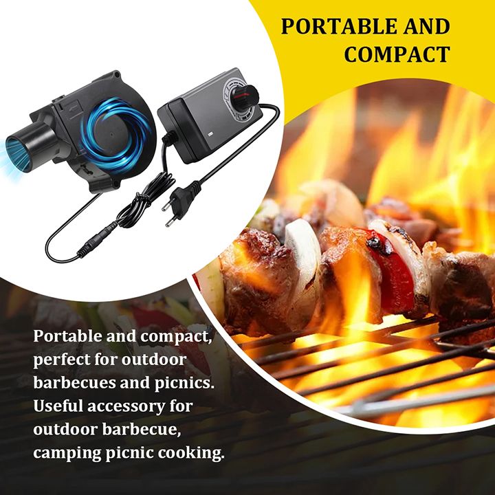 220V BBQ Fan Small Blast Engine with Air Collecting Adjustable Speed Cooking Tool EU Plug Handheld Barbecue Blower Camping AC Powered Fan Variable Speed Control