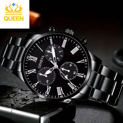 Men's Steel Watch Business Casual Quartz Imitation three eyes Watches Roman Scale Watch A handy accessory for elite men