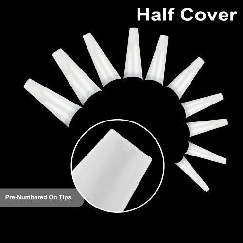 500pcs Half Cover Coffin Nail Tips, 10 Sizes Acrylic Ballerina Nail Tips with Box, White