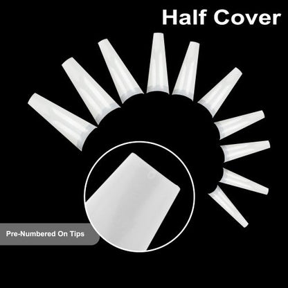 500pcs Half Cover Coffin Nail Tips, 10 Sizes Acrylic Ballerina Nail Tips with Box, White