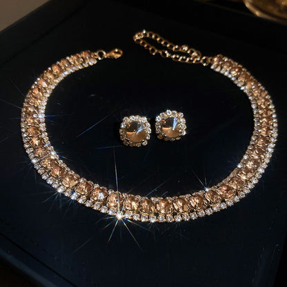 Necklace, gemstone, women's earring set, collarbone chain, high-end accessory Necklace and earring set