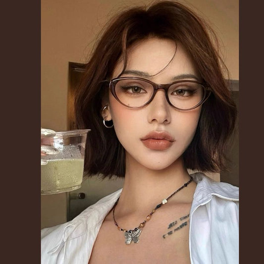 New butterfly frames, versatile no-makeup glasses, finished myopia glasses, student glasses, cat's eye anti-blue light flat glasses
